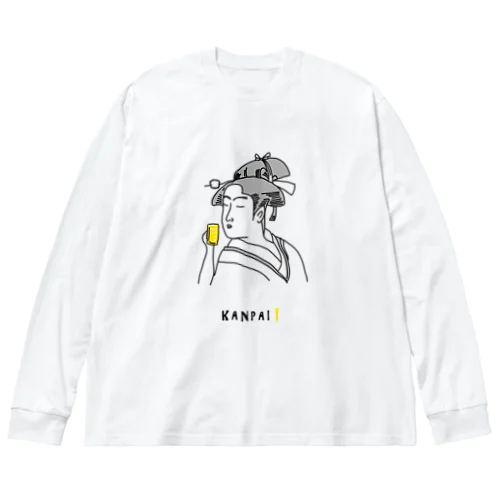 名画 × BEER（美人画）黒線画 ビッグシルエットロングスリーブTシャツ