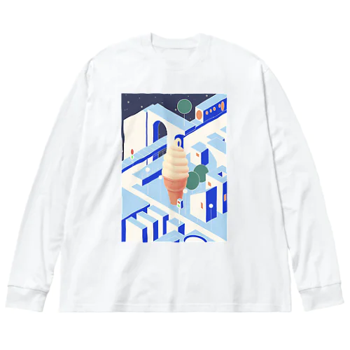 ソフトクリームの街　青 ビッグシルエットロングスリーブTシャツ