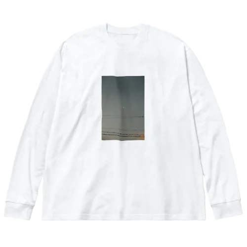 電線に月（夕景） ビッグシルエットロングスリーブTシャツ