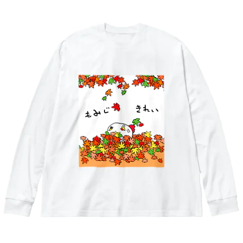 ニワトリと紅葉 ビッグシルエットロングスリーブTシャツ