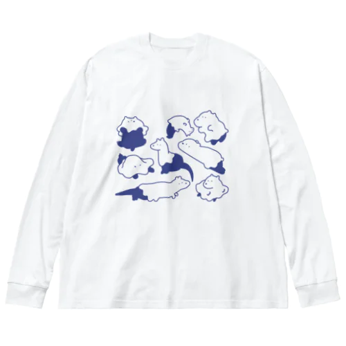 シロヌノマトメ青 ビッグシルエットロングスリーブTシャツ