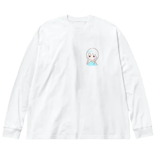 三つ編みの女の子(青色・水色) ビッグシルエットロングスリーブTシャツ