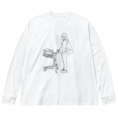 買い物中 モノクロ Big Long Sleeve T-Shirt