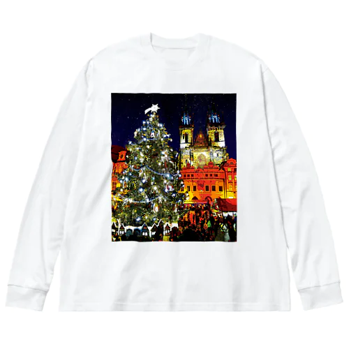 プラハ 夜のクリスマスツリーとティーン教会 Big Long Sleeve T-Shirt