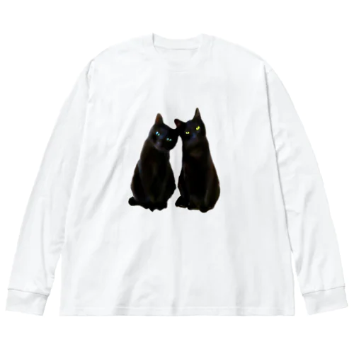 黒猫ブルー✨イエロー ビッグシルエットロングスリーブTシャツ