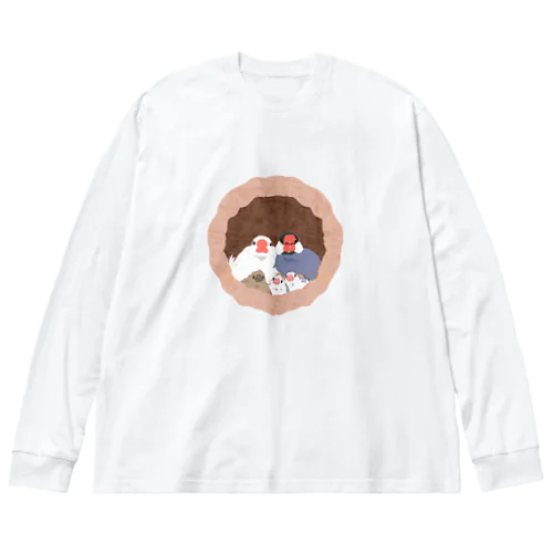 文鳥一家のどこでも壷巣！住み着くシリーズ Big Long Sleeve T-Shirt