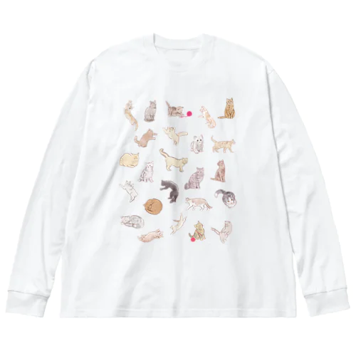 猫イラスト集合（縦） ビッグシルエットロングスリーブTシャツ