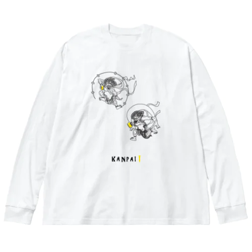 名画 × BEER（風神雷神）黒線画 Big Long Sleeve T-Shirt