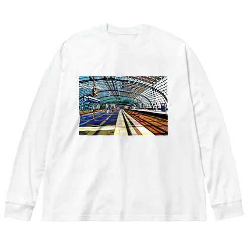 ドイツ ベルリン中央駅のホーム ビッグシルエットロングスリーブTシャツ