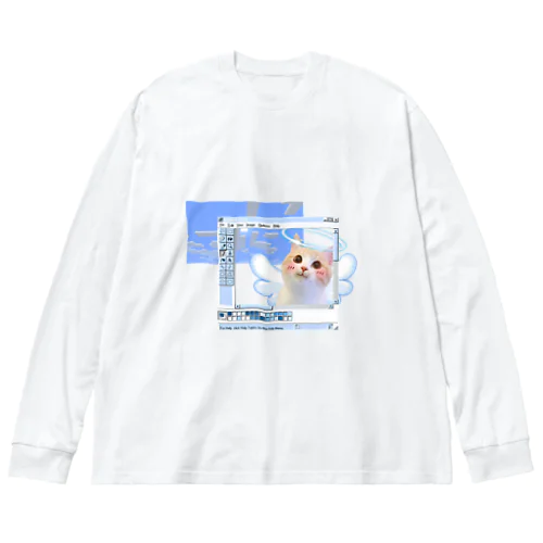 猫サブカル水色 ビッグシルエットロングスリーブTシャツ