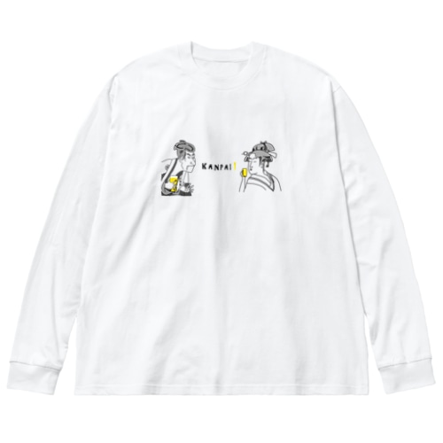 名画 × BEER（浮世絵男女）黒線画 Big Long Sleeve T-Shirt