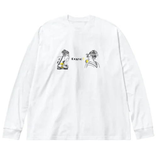 名画 × BEER（浮世絵男女）黒線画 ビッグシルエットロングスリーブTシャツ