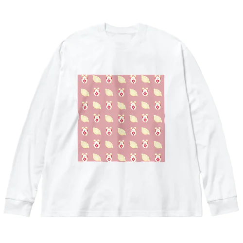 餃子ぷに　ピンク ビッグシルエットロングスリーブTシャツ