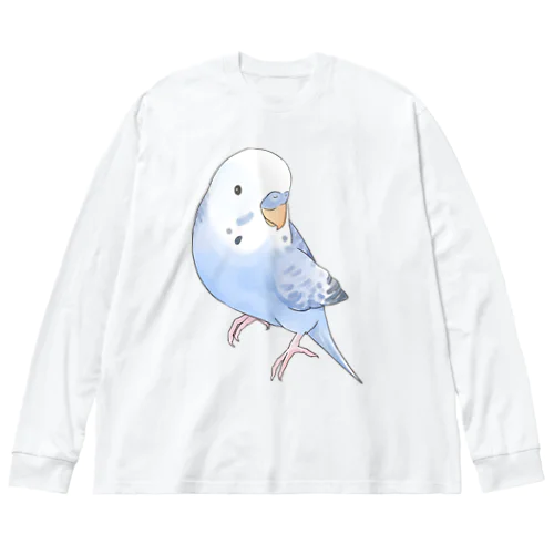 おしゃま美人セキセイインコちゃん【まめるりはことり】 ビッグシルエットロングスリーブTシャツ