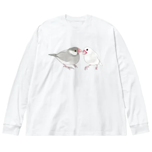 幸せ文鳥ちゃん【まめるりはことり】 ビッグシルエットロングスリーブTシャツ