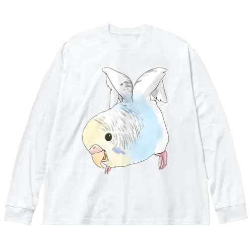 ご機嫌羽セキセイインコちゃん【まめるりはことり】 ビッグシルエットロングスリーブTシャツ