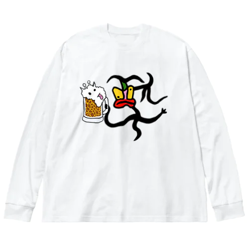 酔っ払いとキリンガラービール ビッグシルエットロングスリーブTシャツ