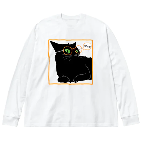 メガネ黒猫 ビッグシルエットロングスリーブTシャツ