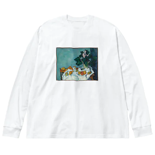 ポール・セザンヌ　/　リンゴとプリムローズのポットのある静物　Still Life with Apples and a Pot of Primroses ca. 1890 ビッグシルエットロングスリーブTシャツ