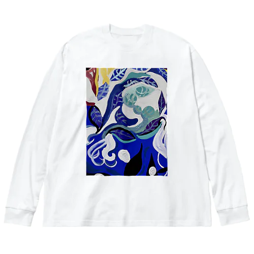 紺碧の葉魚と花❷ ビッグシルエットロングスリーブTシャツ