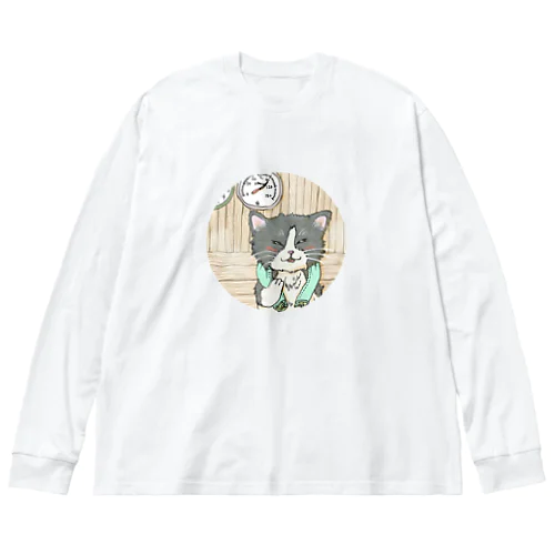 うっとりサウナにゃんこ ビッグシルエットロングスリーブTシャツ