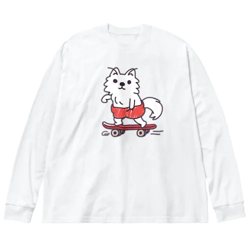 赤ぱんポメラのスケボー ビッグシルエットロングスリーブTシャツ