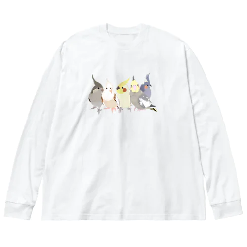 寄り添う　オカメインコ　 ビッグシルエットロングスリーブTシャツ