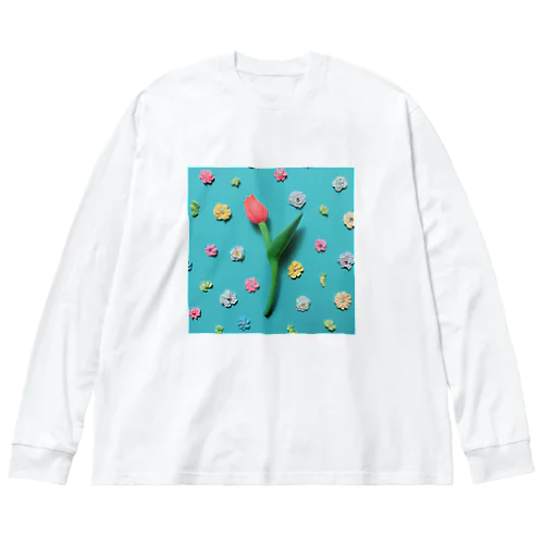 ピンクチューリップの春 ビッグシルエットロングスリーブTシャツ