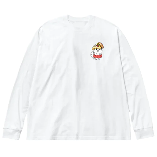 ワンポイント PIZZAゲットした　ポメラニアン ビッグシルエットロングスリーブTシャツ