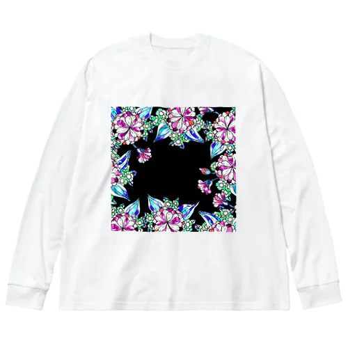 黒と花模様 Big Long Sleeve T-Shirt