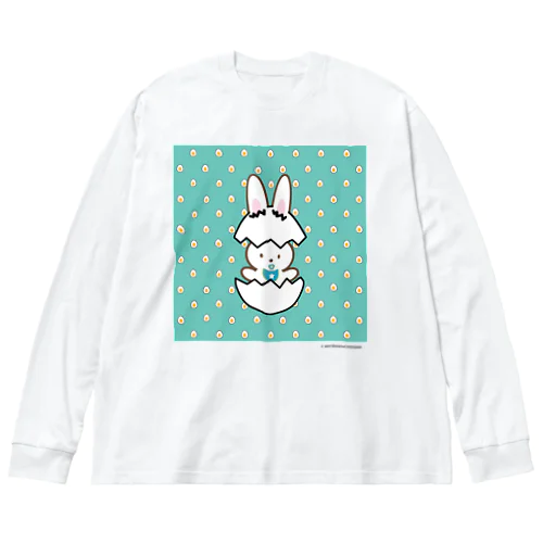 たまごドットからうさぎ誕生？うさぎビッグ青！！！ ビッグシルエットロングスリーブTシャツ