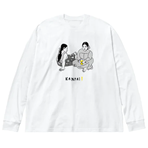 名画 × BEER（タヒチの女）黒線画 Big Long Sleeve T-Shirt