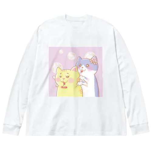 肩たたきするねこ ビッグシルエットロングスリーブTシャツ