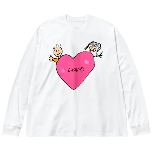 ハート　ピンク ビッグシルエットロングスリーブTシャツ