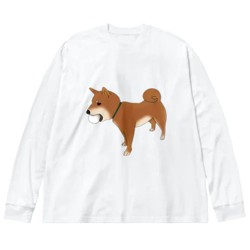 口いっぱいボールの柴犬 ビッグシルエットロングスリーブTシャツ