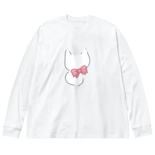 白いねこちゃん ビッグシルエットロングスリーブTシャツ