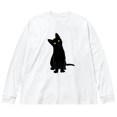 小首をかしげるあざとい黒猫ちゃん ビッグシルエットロングスリーブTシャツ