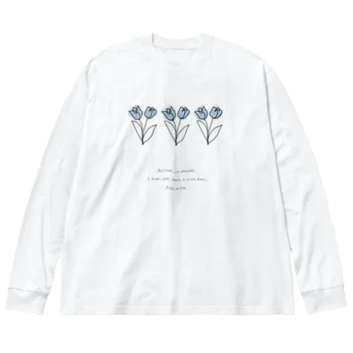  paint grayblue* line logo M message Big Long Sleeve T-Shirt