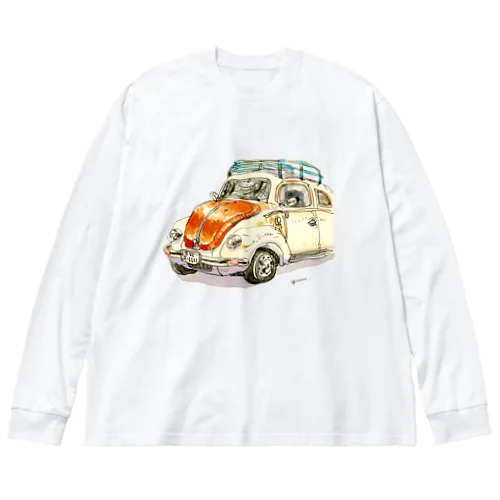 水彩レトロカー。 ビッグシルエットロングスリーブTシャツ