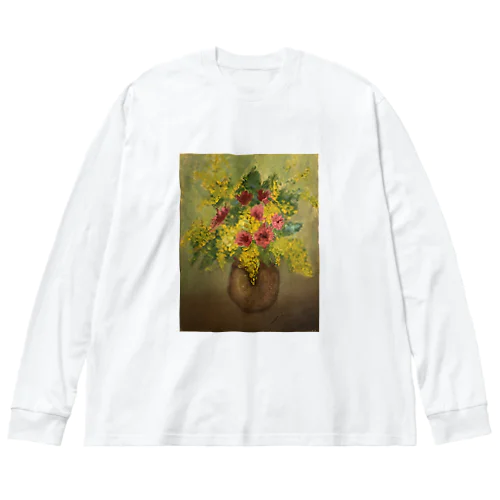 『花瓶の中のミモザ』 ビッグシルエットロングスリーブTシャツ