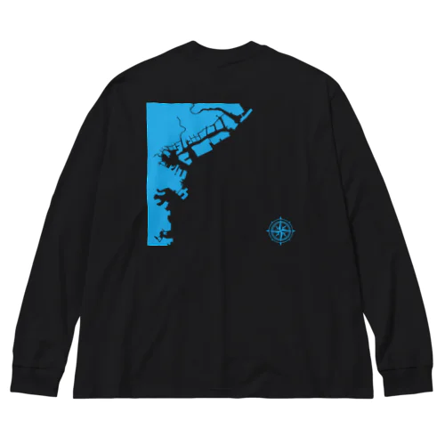 横浜港海岸Map / Blue Land ビッグシルエットロングスリーブTシャツ