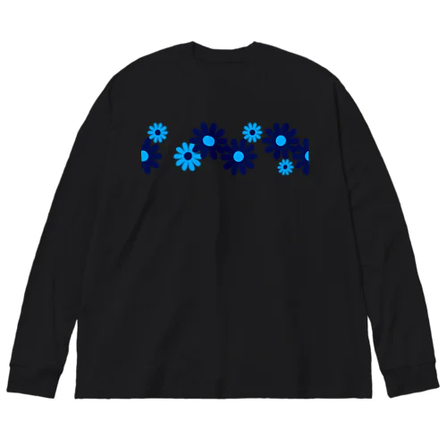 レトロ風花(8枚)青・水色 Big Long Sleeve T-Shirt