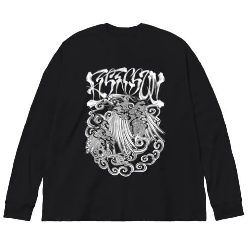 Rising sun Crow (White Print) Big Long Sleeve T-Shirt