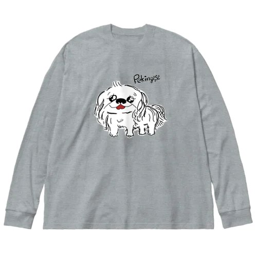 笑うペキニーズ(白) ビッグシルエットロングスリーブTシャツ