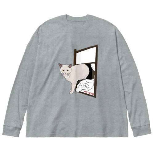 障子を破る猫 【ロゴ小さめバージョン】 ビッグシルエットロングスリーブTシャツ