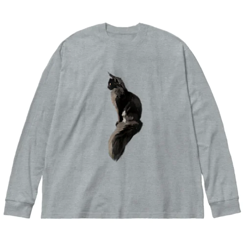 フサフサの黒猫 ビッグシルエットロングスリーブTシャツ