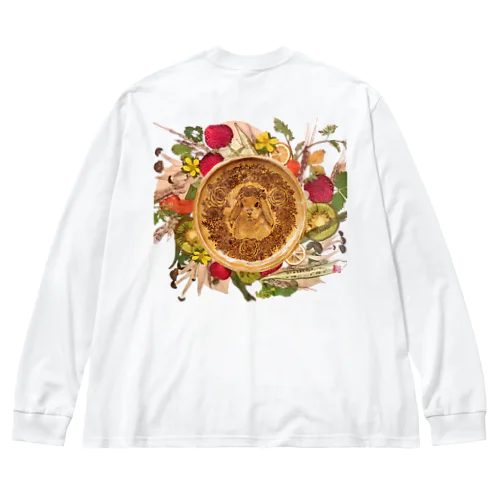 野菜の押し花と焼き絵のうさぎ ビッグシルエットロングスリーブTシャツ