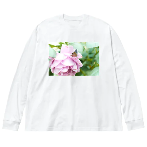 秋の薔薇と蝶 ビッグシルエットロングスリーブTシャツ