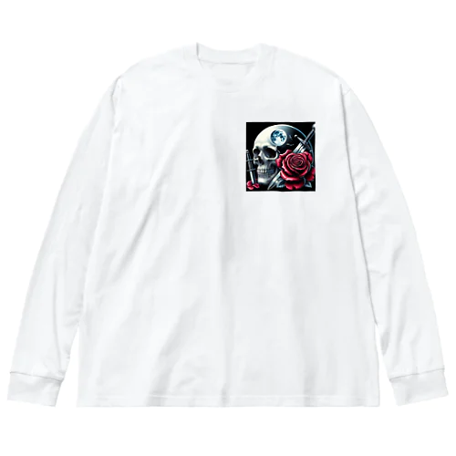 死神と薔薇（四角）AI生成 ビッグシルエットロングスリーブTシャツ