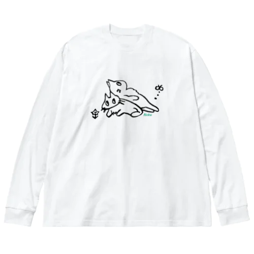 人になりたいねこ Blue ビッグシルエットロングスリーブTシャツ